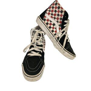 Vans Kids Size 6.5  Sk8-Hi black Red White canvas Checkerboard Hi-Top Sneakers